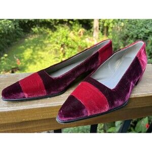 AUTH LUXURY PRADA PUMPS SHOES Slip On Evening BORDEAUX & RED VELVET US 7 EU 37